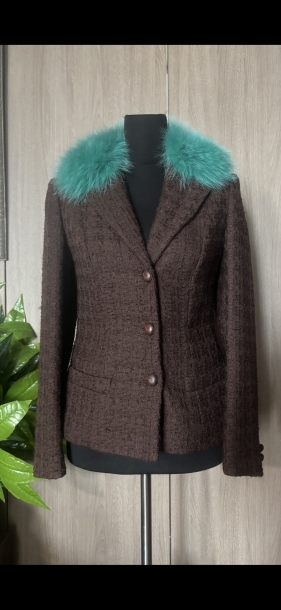 Anna Molinari wool jacket with aqua fur 